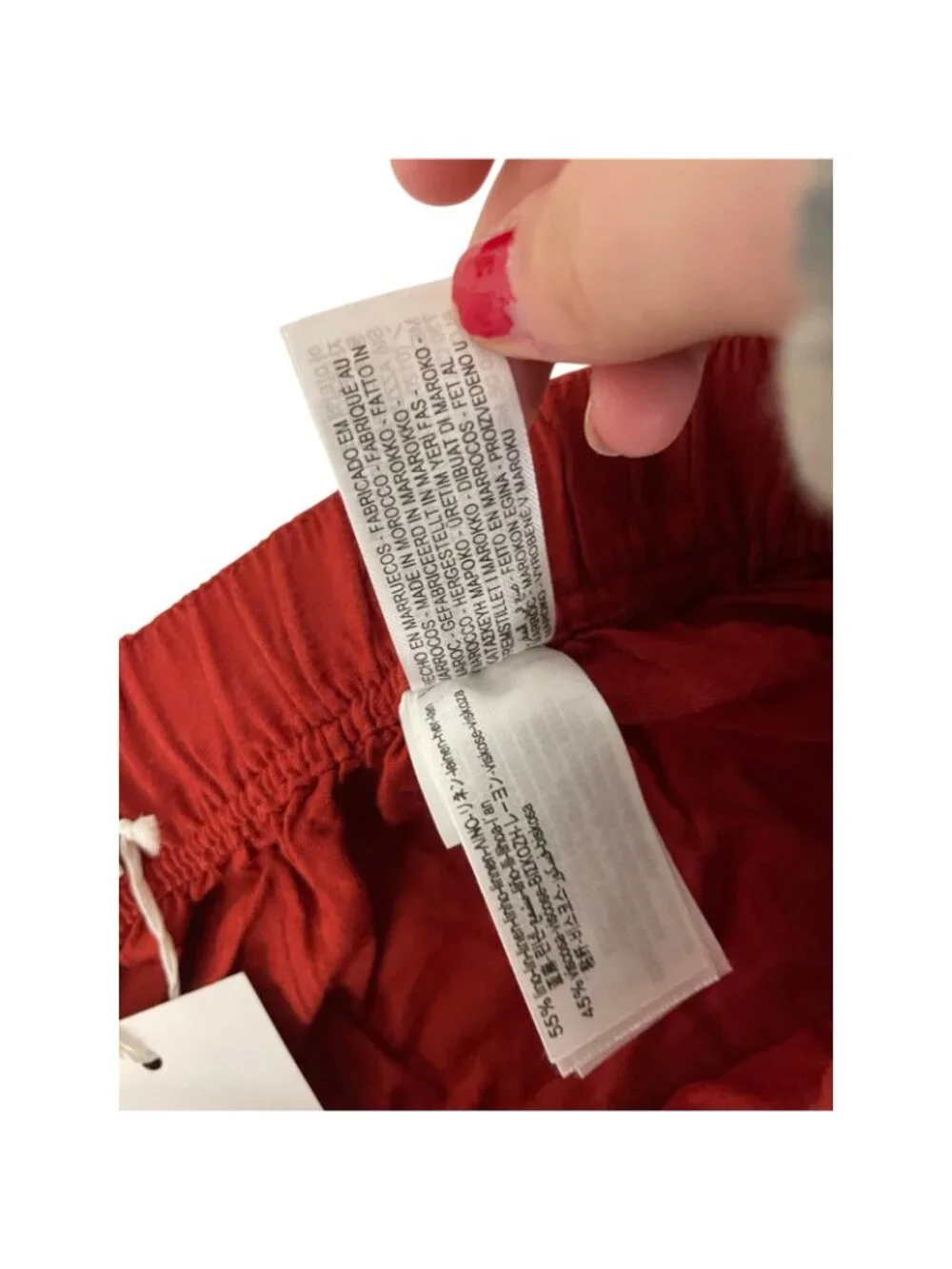 Zara Womens Linen Beaded Drawstring Ankle Pants linen XL Brick Red 8668/383 NWT